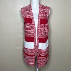 CHRISTOPHER & BANKS Long Open front Red & White Sweater Vest NWT Large